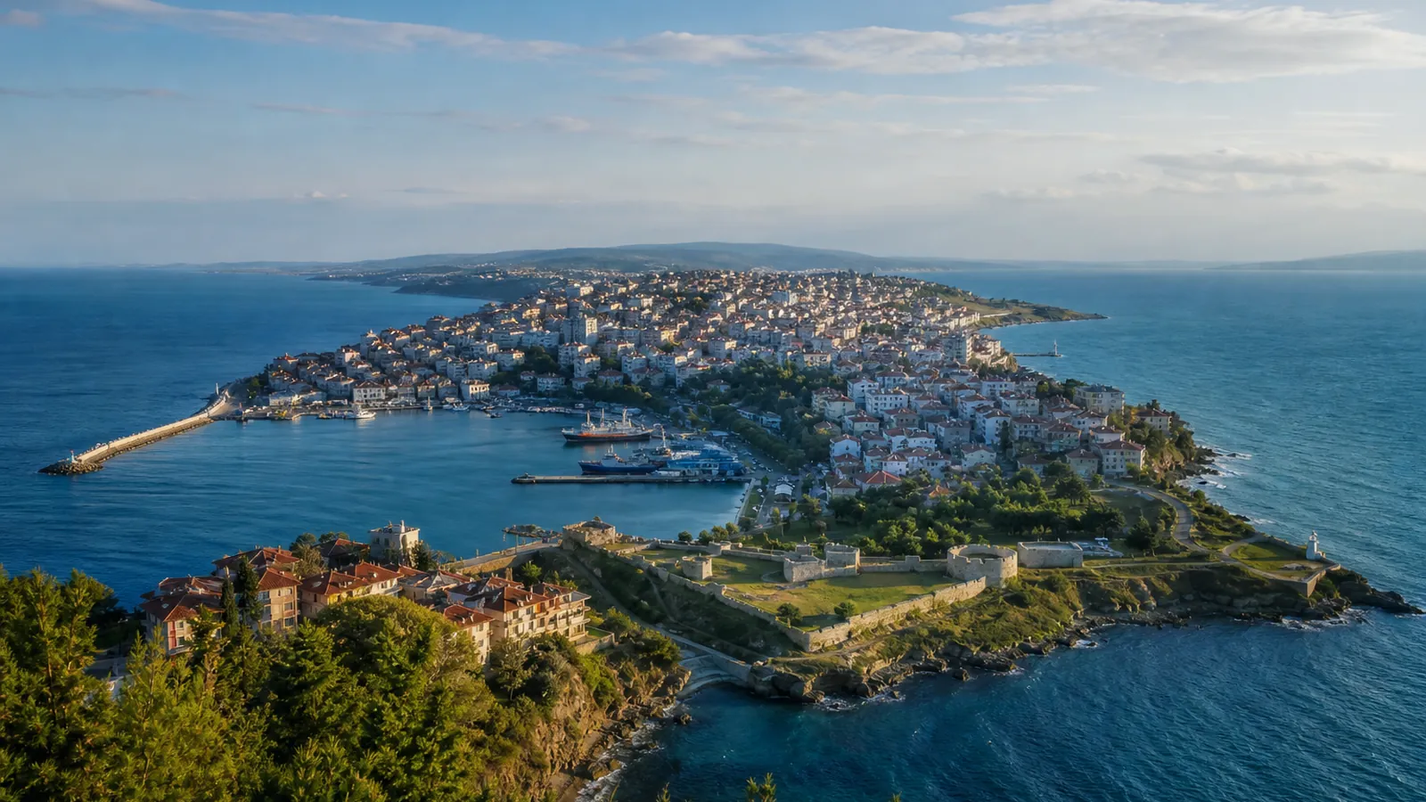 Sinop gayrimenkul rehberi için yapay zekâ destekli temsili şehir ve yatırım görseli